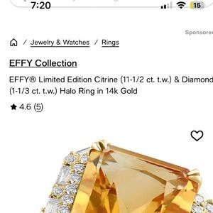 Effy Gold Ring with Radiant Orange Gemstone